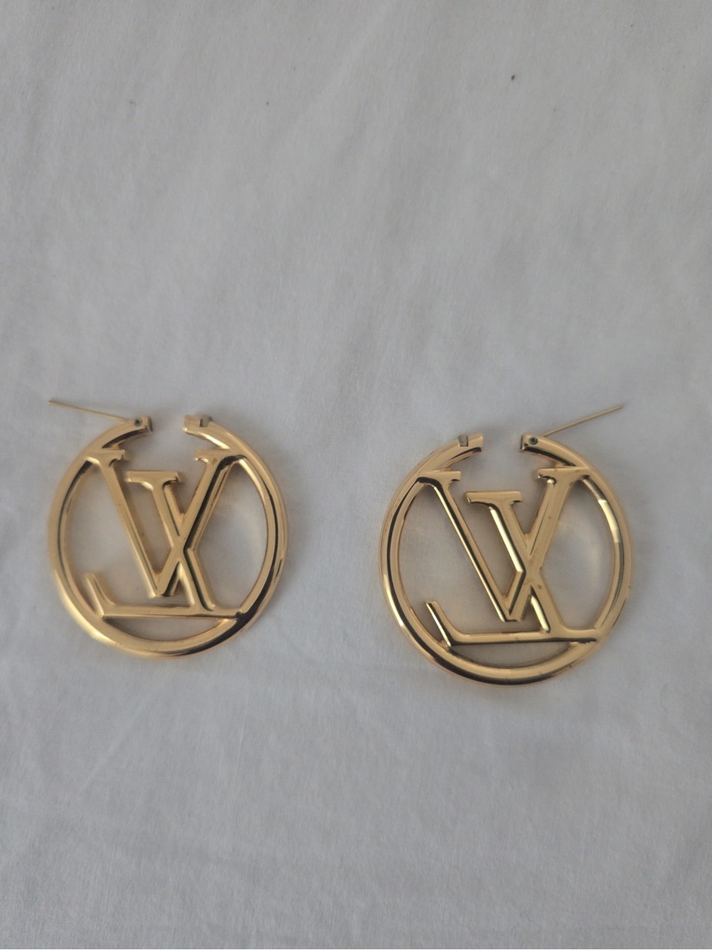 Louis Vuitton Gold Hoop LV Monogram Earrings
